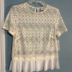 Laundry By Shelli Segal Cream Geometric Lace Blouse